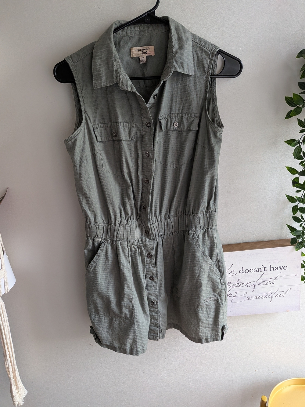 Triple Five Soul 100% Cotton Sleeveless Vest in Sage Green